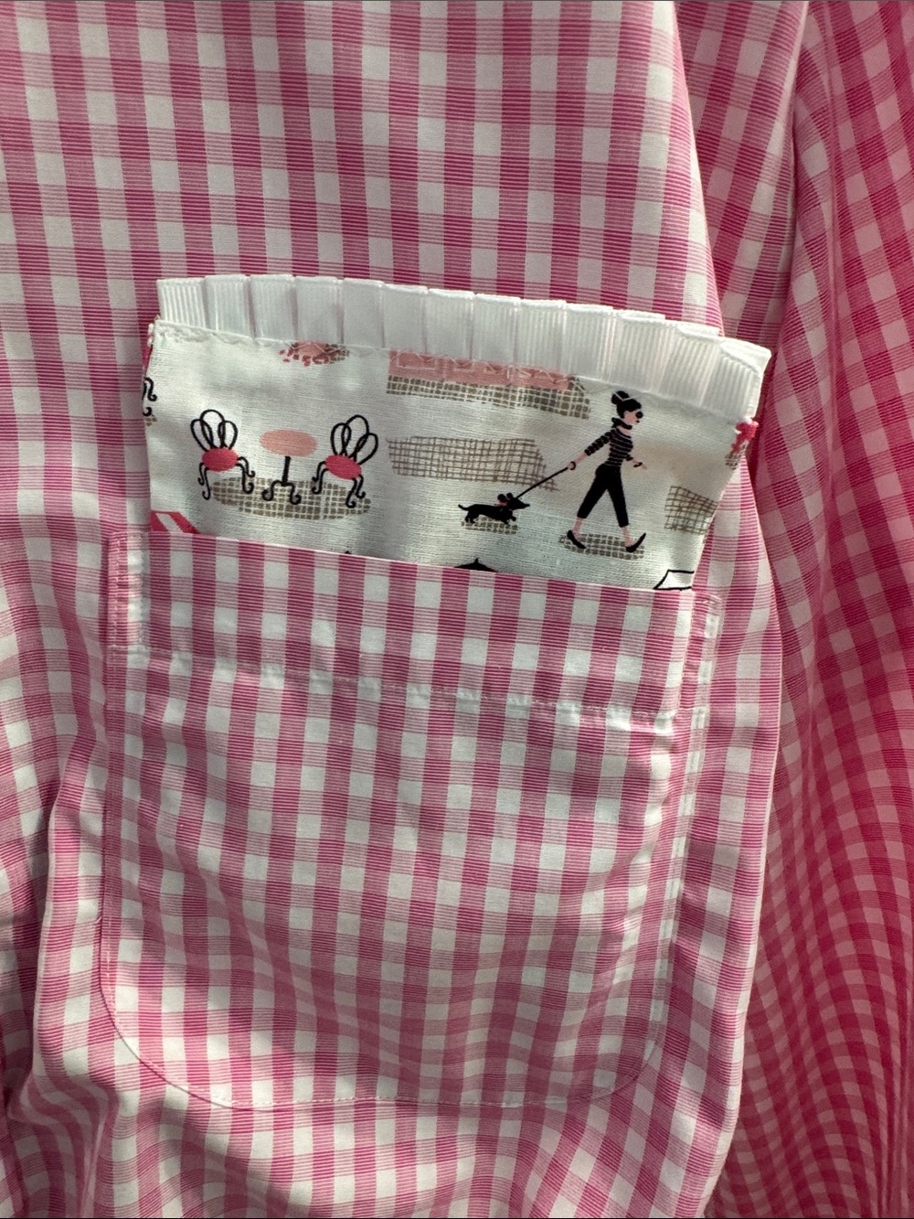 Reimagined BrooksBrothers Pink Gingham,Ruffled Collar shirt. - Picture 4 of 10